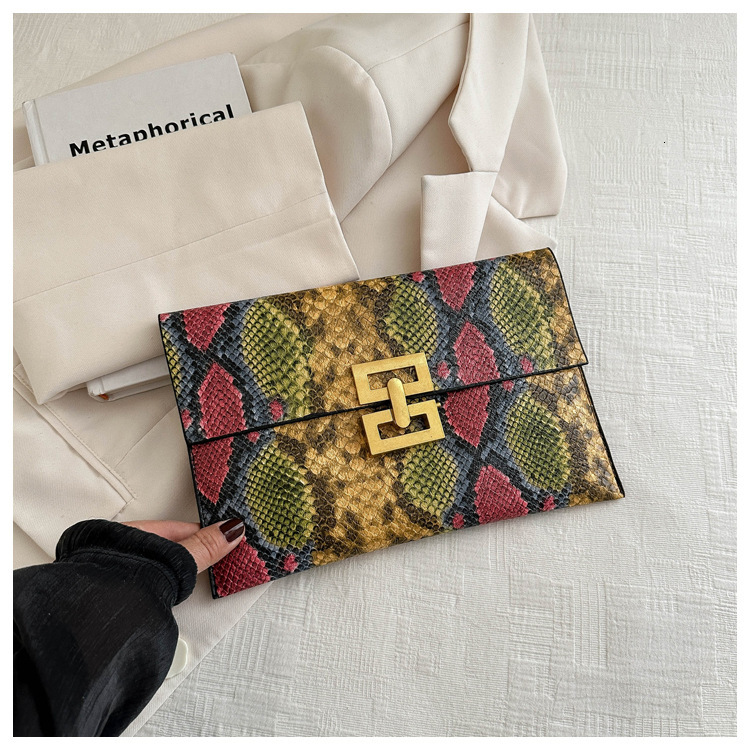 Luxury Brand Designer Bag Snakeskin Pattern Colorful Clutch Bag For Women 2024 Spring Summer New Fashion Personality Ultra-Thin Classified Storage Env