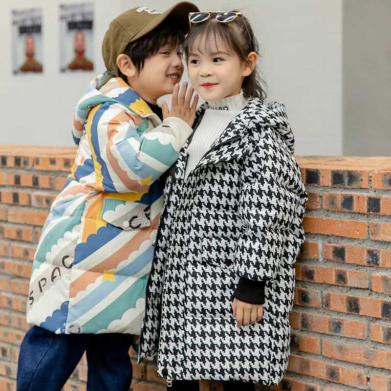 OLEKID 2025 Winter Thick Warm Children Girl Down Jacket Houndstooth Long Baby Girl Jacket 17 Years Kids Toddler Girl Outerwear Y251023