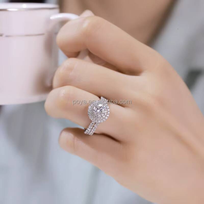 POYA Classic 1CT Moissanite Wedding Ring S925 Pure Silver Engagement Couple Ring Romantic Jewelry Gifts Parties Anniversaries