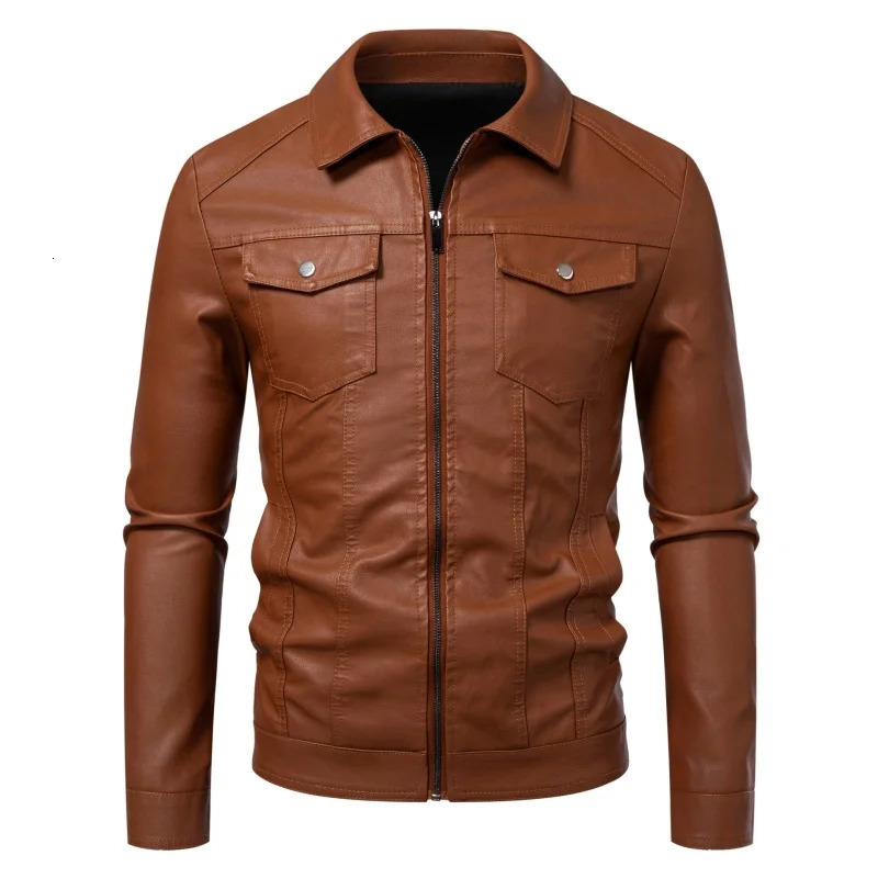 Spring Autumn Motorcycle Leather Jacket For Men Slim Fit Handsome Coat Plus Size Business Casual Lapel Windproof 251015