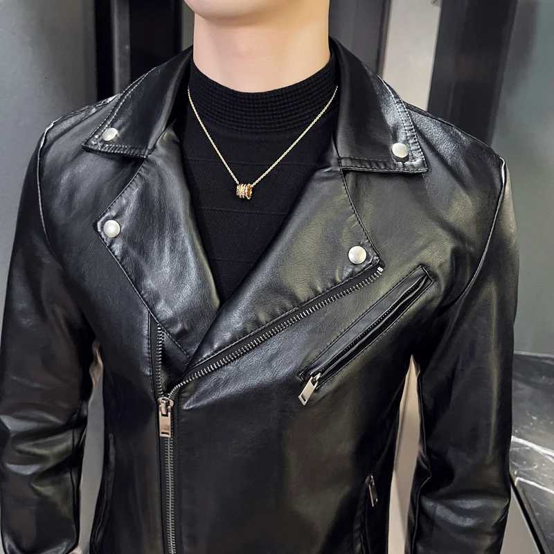 2023 Motorcycle Leather Jacket Slim Fit ShortCoat Lapel PU Jackets Autumn New Zipper Stand Windproof Leather Coat Mens Clothing W251023