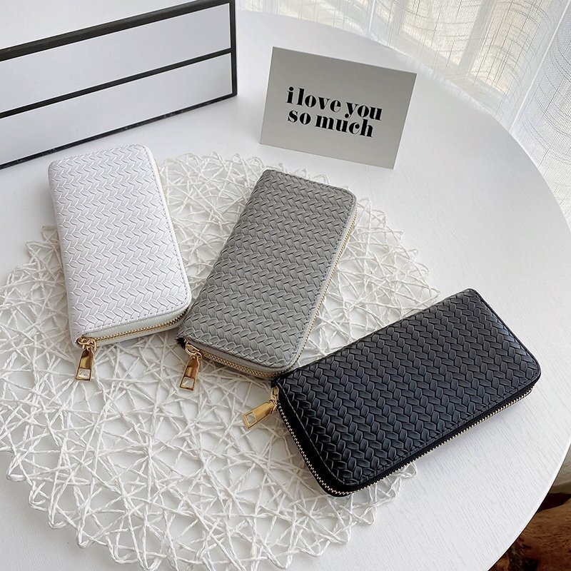 Luxury Brand Designer Bag New Women's Wallet Medium Long Zipper Clutch Bag Wind Fashion Pu Leather Woven Wallet Coin Purse