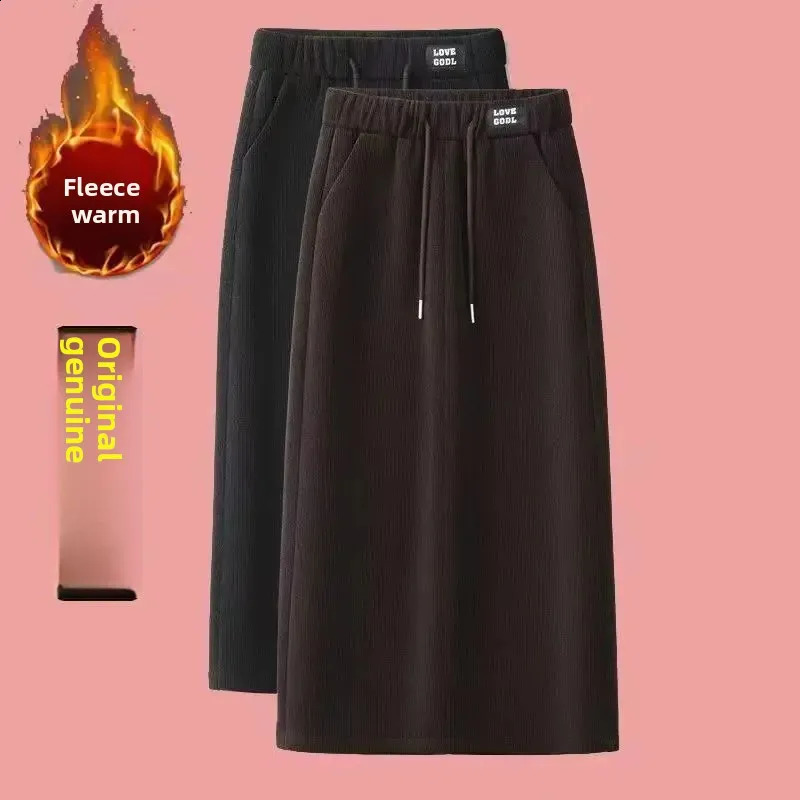 Thickened Fleece Casual MidLength Corduroy A Line Skirt Warm Autumn Winter Womens Fashion Stylish Halflength Skirts 251022