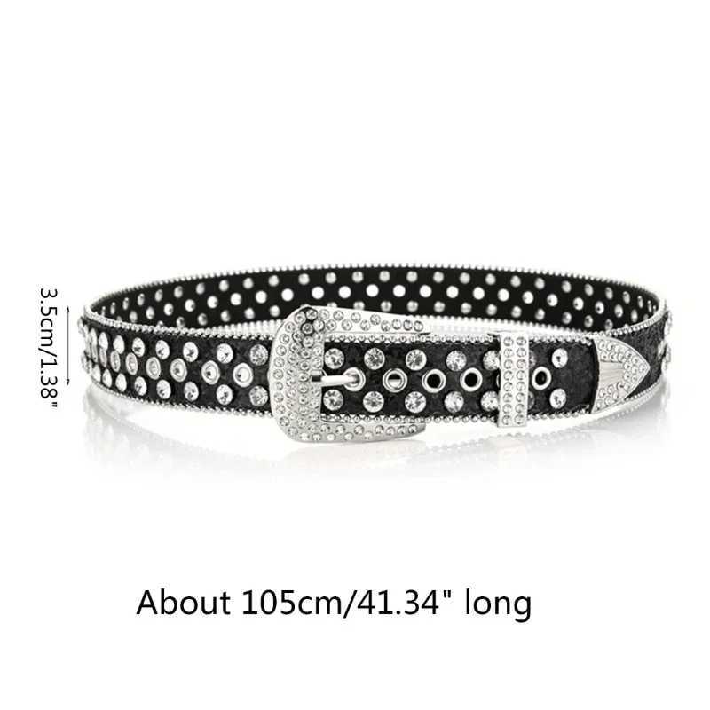 Goth Rhinestones Belts Women PU Leather Straps Rhinestones Belts Cowgirl Y2K Girls Fashion Belt for Jeans MenXJ251023