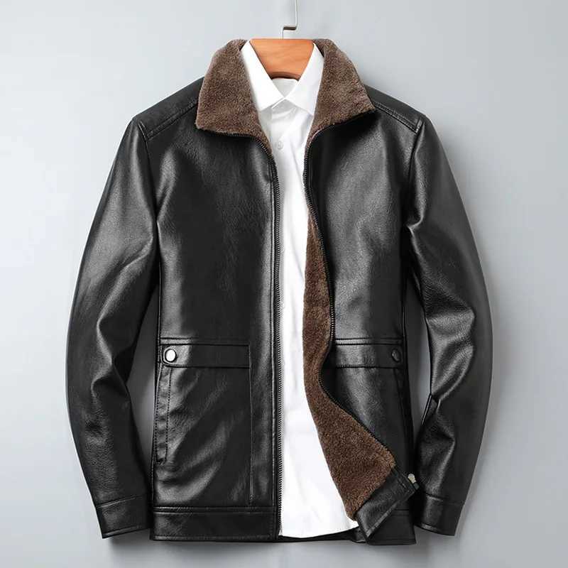 New Winter Men Wool Liner Warm Leather Jacket Man Fleece Fur Collar Leather Jackets Quality Male Casual PU Leather Coats 3XL W251023