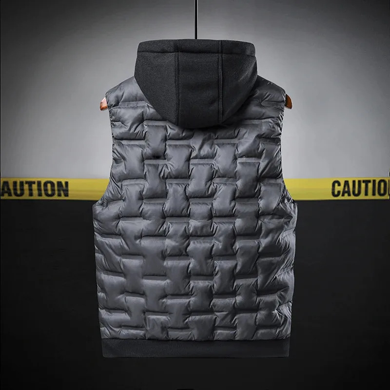 Autumn and winter trendy mens vest large sized loose hooded jacket for men warm sleeveless waistcoat 251023