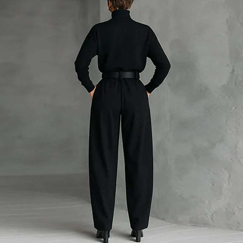 Fall Turtleneck Bottom Shirt Suit Pants Suit Woman Chic Solid High Waist Straight Outfit Winter Long Sleeve Pullover 2 Piece SetT251022