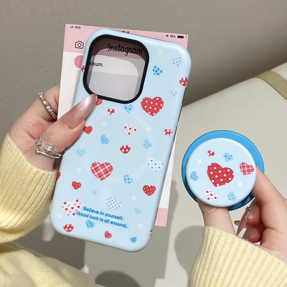Ins Style Heart Bow Magnetic 2-in-1 Stand Compatible with iphone 16 Pro Phone 17 Protective Case 15