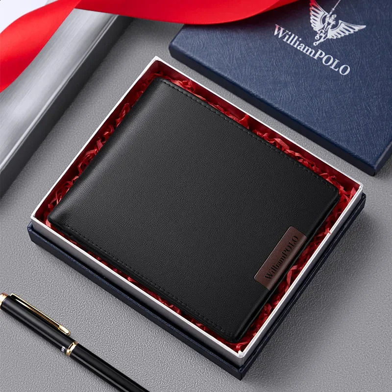 Leather Wallet Mens short soft cowhide genuine leather wallet 2024 trendy fashion mens wallet WILLIAMPOLO251023