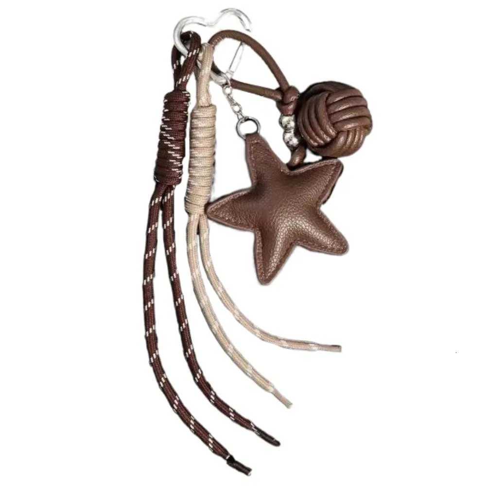 PU Leather Five Pointed Star Bag Pendant Hanging Woven Rope Leather Star Keychain Sporty Style AntiLost Star and Ball Pendant Z251023