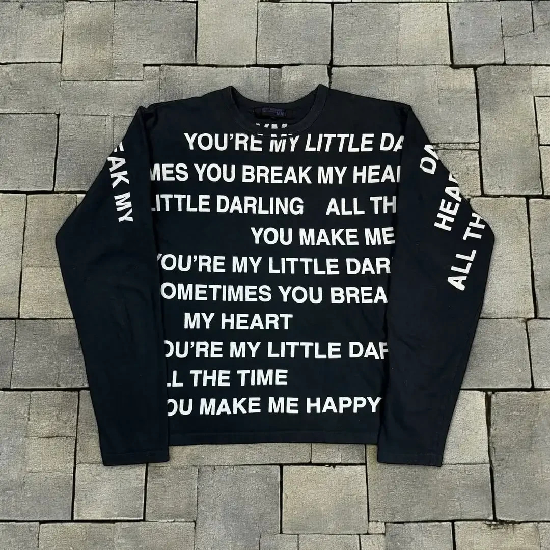 Black Gothic Punk Letter Print Long Sleeve TShirt Men And Women Y2k American 2000s Retro Fashion Casual Loose Streetwear 251020