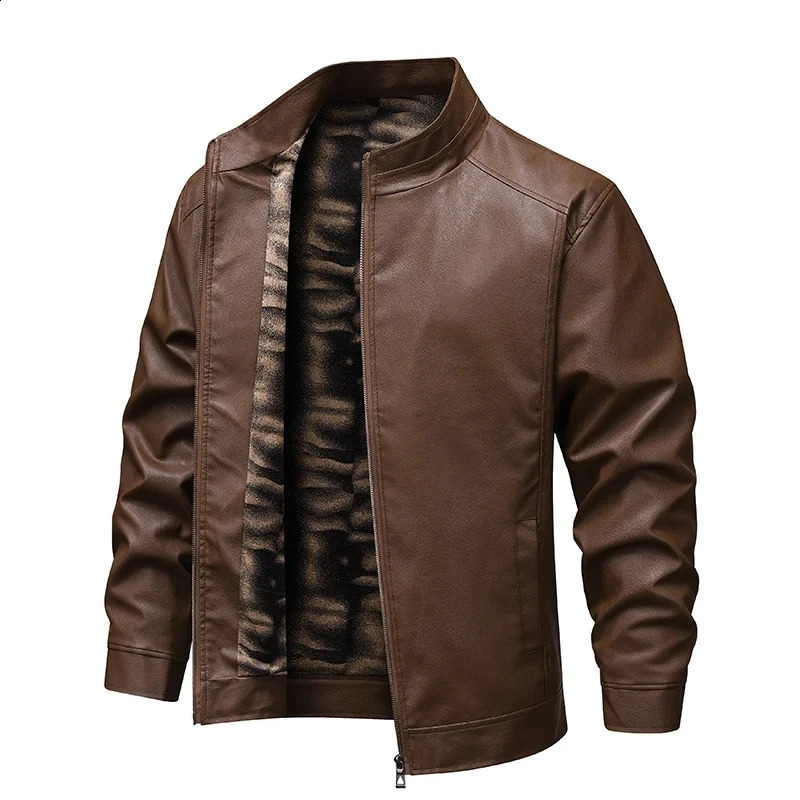 Mens Vintage Warm Biker Jacket AutumnWinter Textured Lining Outdoor Casual PU Leather Coat Men Fleece Motorcycle jackets 251023
