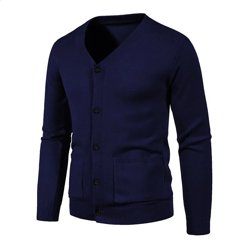 Mens Cardigan Sweatcoats Long Sleeve VNeck Button Knitted Sweaters with Pockets Lightweight Solid Color Outerwear 251015