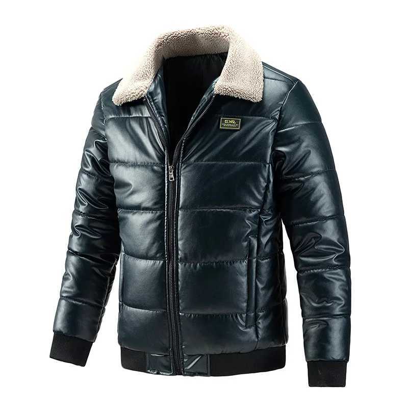 Mens PU Leather Quilted Jacket Korean Style Winter Thermal Coat with Big Capacity Pockets Waterproof Stain Resistant Jacket W251023