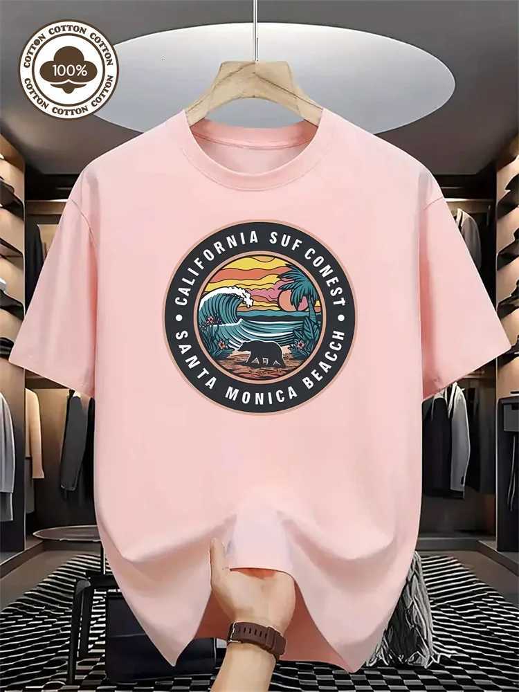 Mens Pure Cotton Shortsleeved California Surfing Competition Santa Monica Beach Pattern Printed Tshirt for Outdoor Use S2XLXJ251023