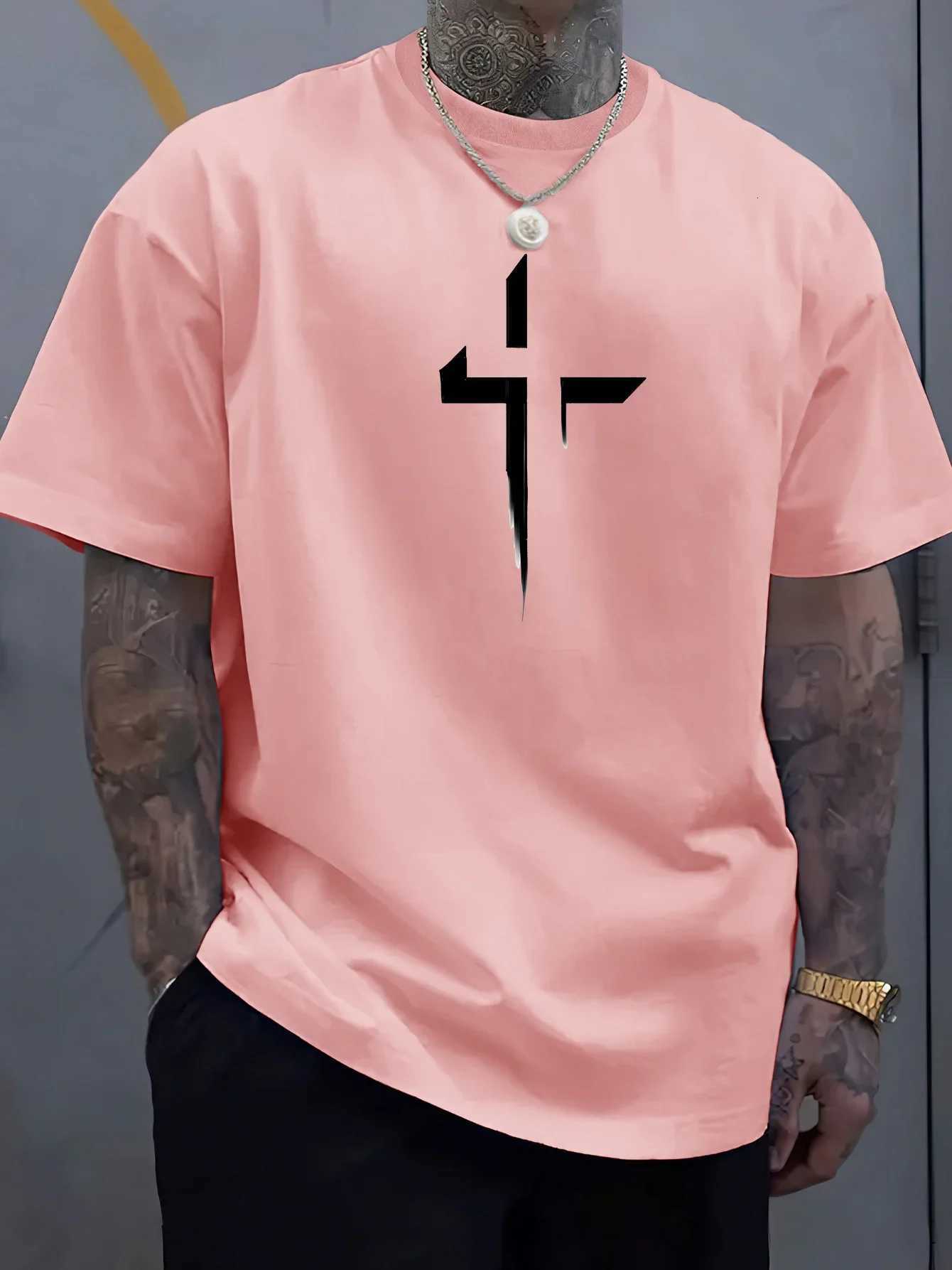 Summer mens casual loose plus size Cross Creative printed sports comfortable round neck short sleeved TshirtXJ251023