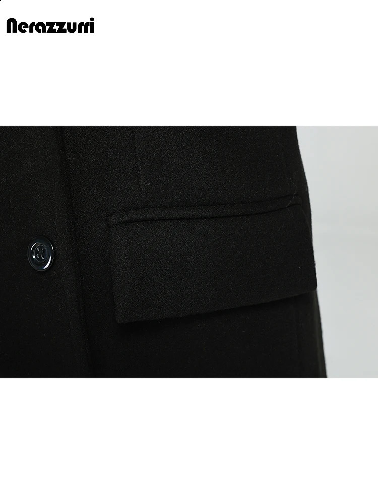 Nerazzurri Autumn Winter Long Elegant y Chic Navy Blue Warm Woolen Coat for Men Double Breasted Wool blends Overcoat 251023