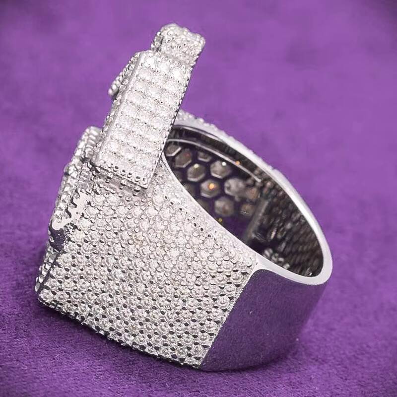 Hip Hop VVS D Color Moissanite Bling Mens Cluster Trap House Ring With 925 Sterling Silver Pass Diamond Tester GRA