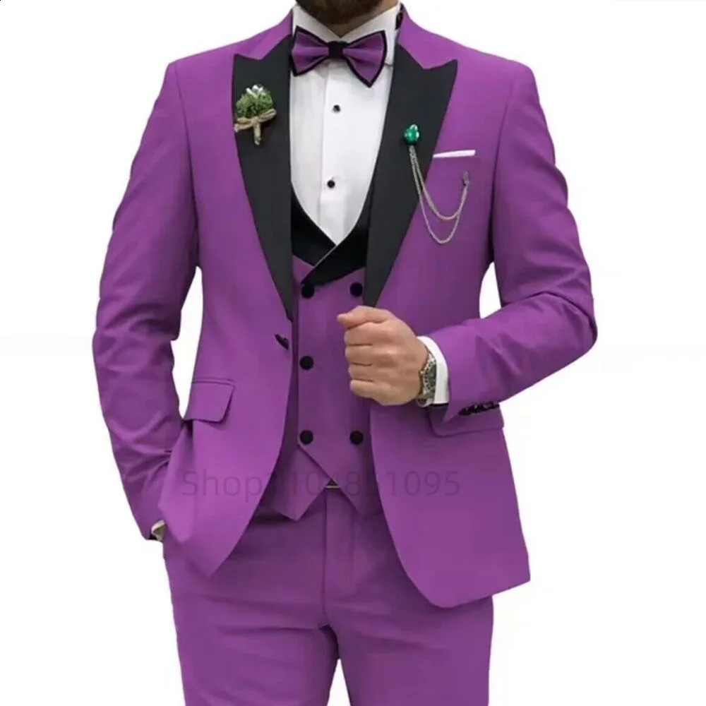 Elegant Rose Red 3Piece Mens Suit Slim Fit Double Breasted Blazer Vest And Pants Set for Wedding Groom Tuxedo Business Party 251023