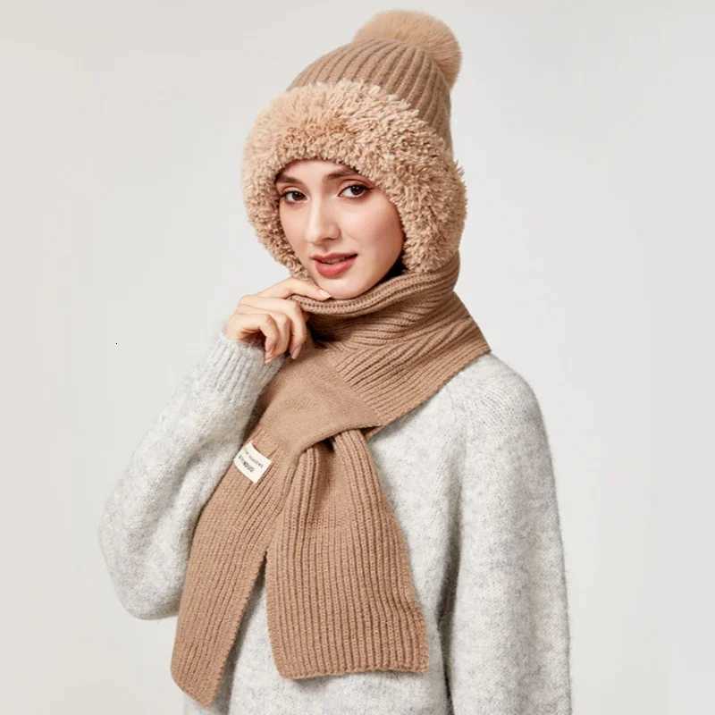 Winter Hat with Long Scarf Wens Outdoor Knitted OnePiece Hat with Ear Neck Protection DoubLayer FeceLi WarmthW251023