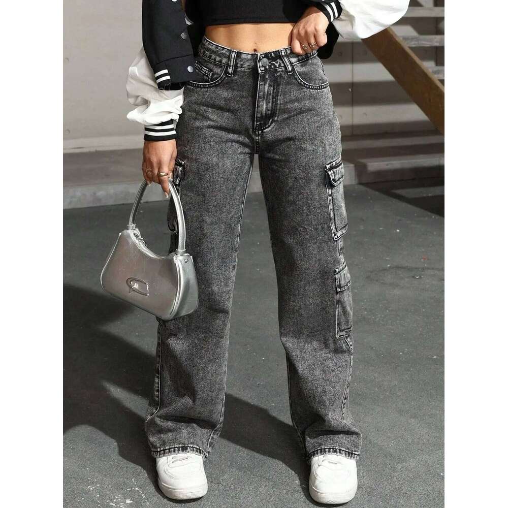 Womens Y2k Jeans High Waist Stretch Cargo Pants Multiple Pockets Casual Trousers For Ladies Fashion Retro Style