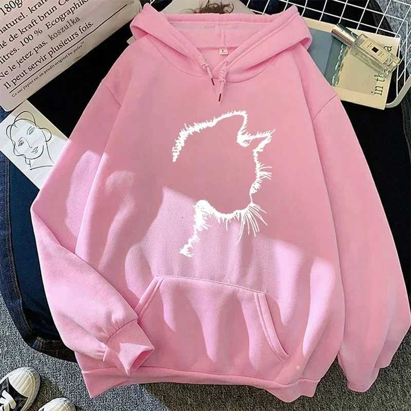 Mens hooded sweatshirt beautiful cat patterned long sleeved sweatshirt warm and comfortable loose fitting home sweatshirt dailyT251023
