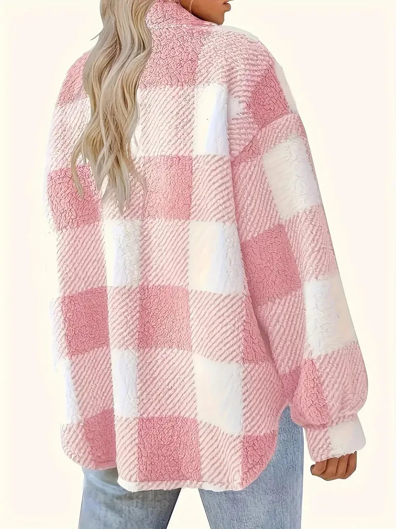 Europe and the United States autumn and winter openbutton lapel plaid coat plaid pattern button front jacket warm 251020