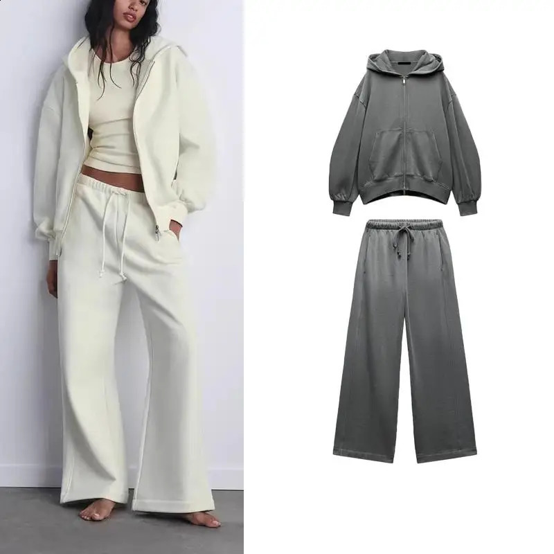 Autumn Winter Arrival Womens Velvet Straight Leg Pants Zipper Decorated Loose Hoodie Long Sve Casual Sportswear Set 251022