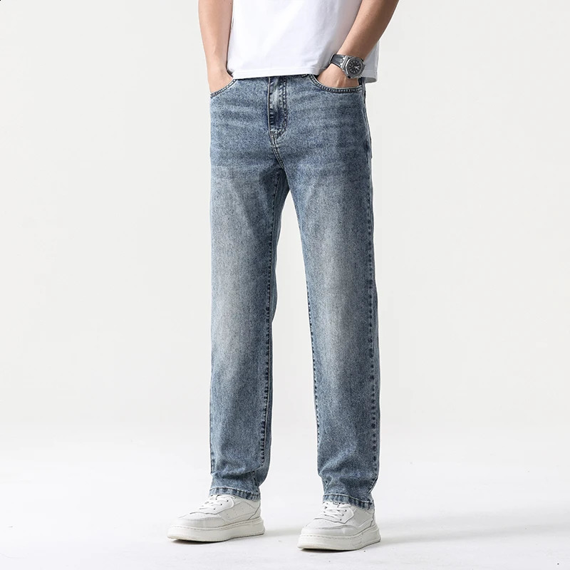Wide Leg Jeans Men Baggy Pants Summer Straight Cut Loose Retro Blue Denim Streetwear Fashion Pockets Vintage Man Clothes 251018