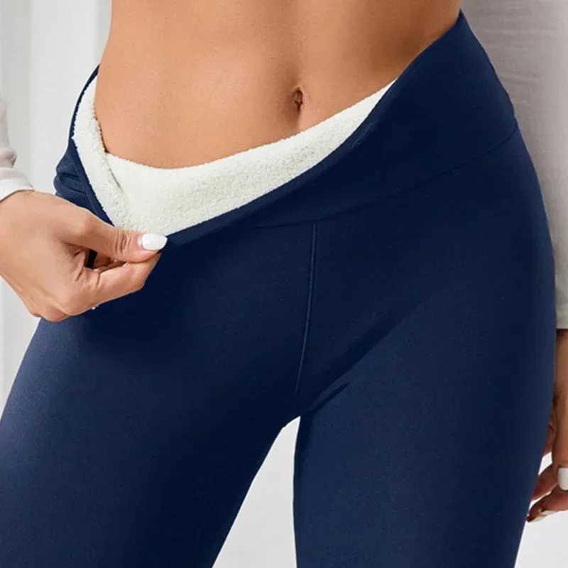 2024 Thick Warm Elastic Thermal Pocket Woman Pants Women Solid Color High Waist Leggings Cold Fashion Resistance Warm TrousersT251023