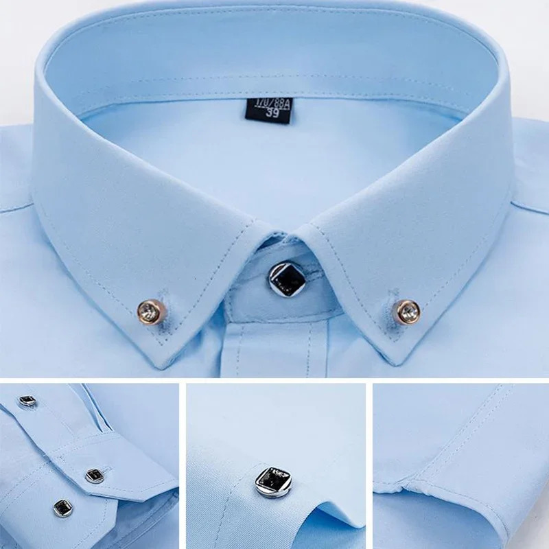 Mens Business Dress Shirt Formal Fashion Thin Classic Basic Diamond Button Long Sleeve Social White Shirt Men Clothing 251016