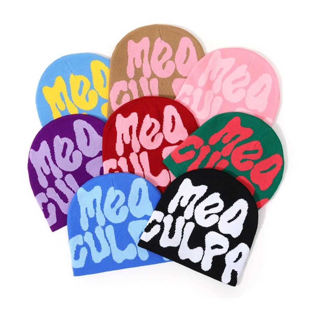 Mea Culpa Beanie Knitted Hat Fashion Street Hiphop Style Unisex Style European and American Y2K Warm Beanie HatXJ251023