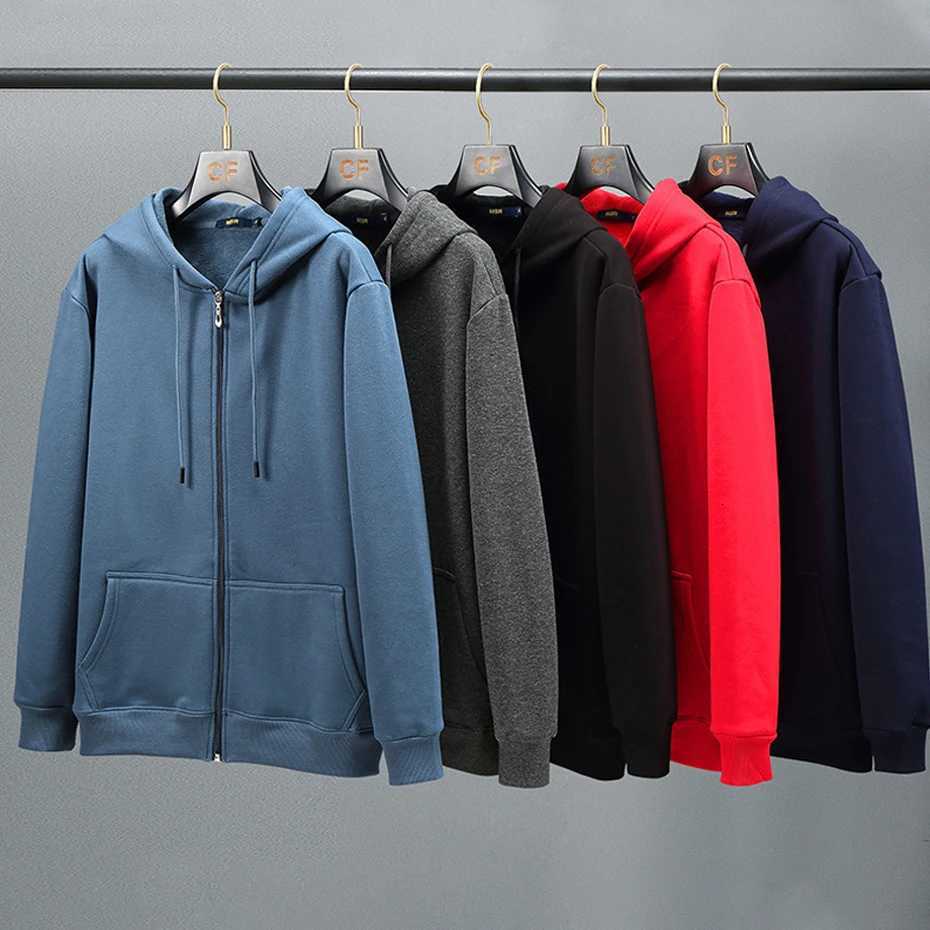 Big Size Hoodie Men Autumn Winter Fleece Hoodies Solid Color Jacket Zip Up Hoodies 12XL Blue Black Red GreyT251023