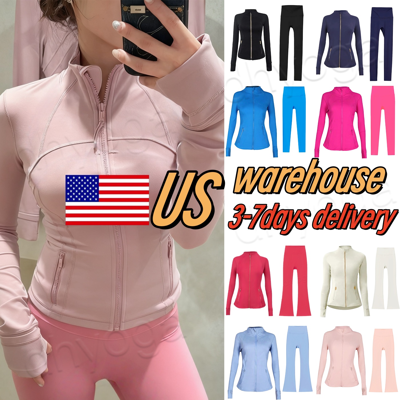 Women designer Yoga Cropped Jacket Outfit Women Gold Zipper Activewear Slim Fit Zip Thumb Hole Running Workout Fitness jakets sets