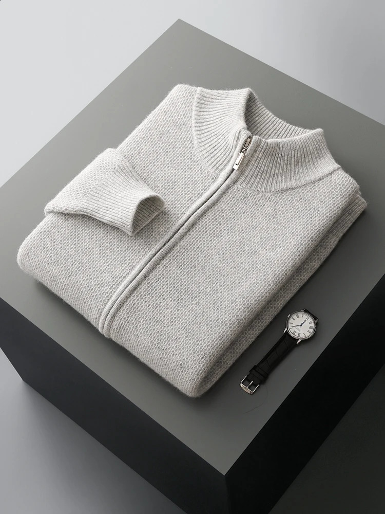 Heavyweight Mens Business Jacket Autumn Winter Sweater Cardigan 100 Merino Wool Honeycomb Needle Thickend Knitted Coat 251015