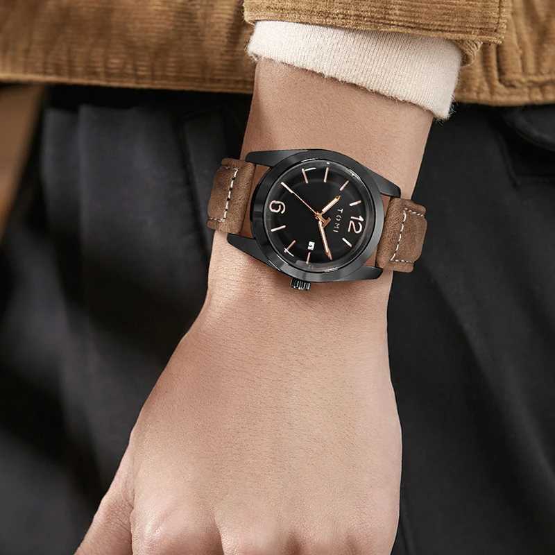 TOMI Luxury Mens Leather Strap Watch Round dial Quartz Watch Casual minimalist Watch Mens Clock GiftL251023