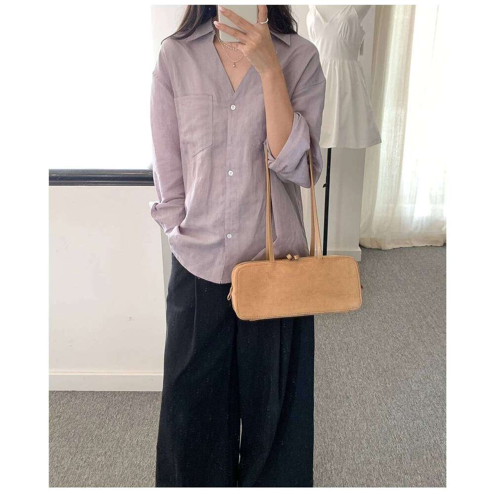 2025 New Fashion Simple Horizontal Square Design One Shoulder Underarm Bag Commuter Style Leather Women's Purse Suede