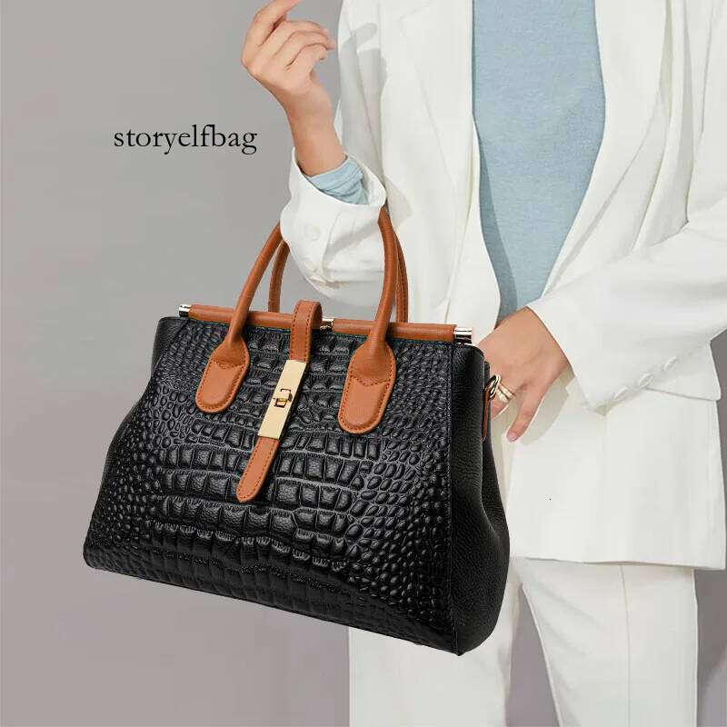 Aidrani New Women's True Leather Handbag, Large Capacity Crocodile Pattern Cowhide Bag