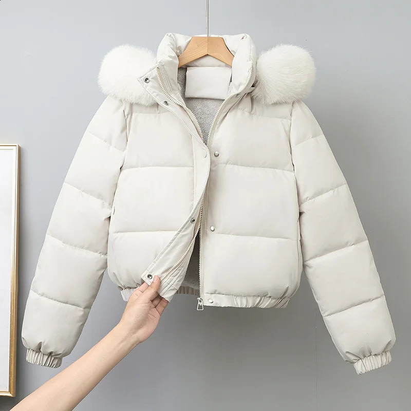 Winter Short Parkas Womens Cottonpadded Clothes Add Velvet Thicken Outerwear Fur Collar Removable Hooded Coats Warm Jackets 251021