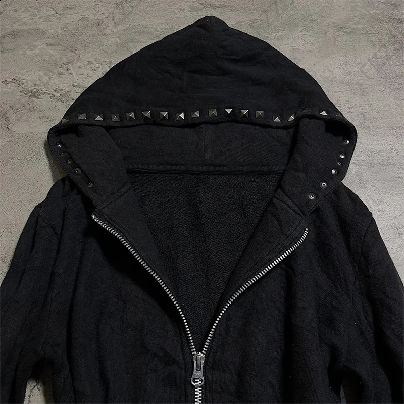 Grunge Punk Hip Hop Goth Women Autumn Winter Hoodie Loose Baggy Solid Color Cardigan Sweatshirt Y2K Harajuku Emo Girl Streetwear 251022