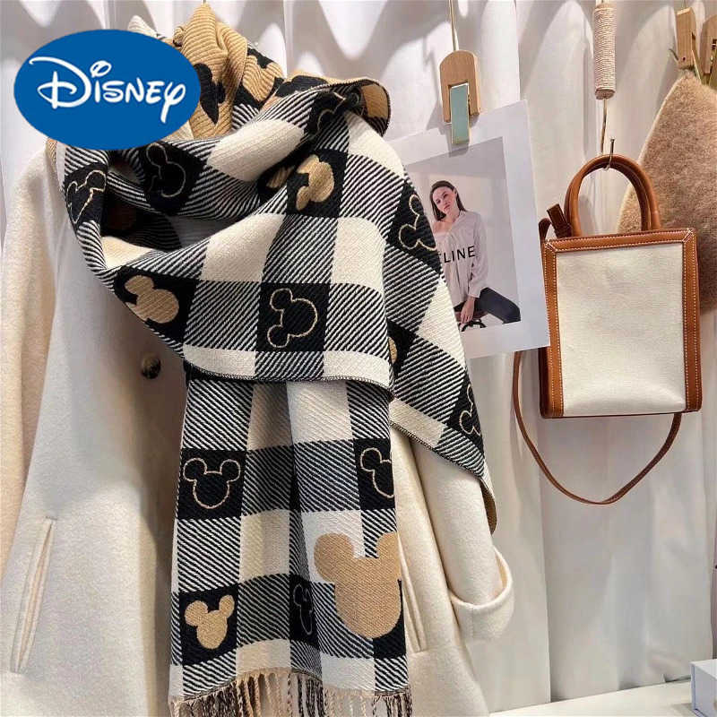 Disney Mickey Retro Plaid Womens Scarf Keep Warm Cute Cartoon Fashion Girls Soft Cashmere Scarf Gifts Autumn Winter Holiday H251023