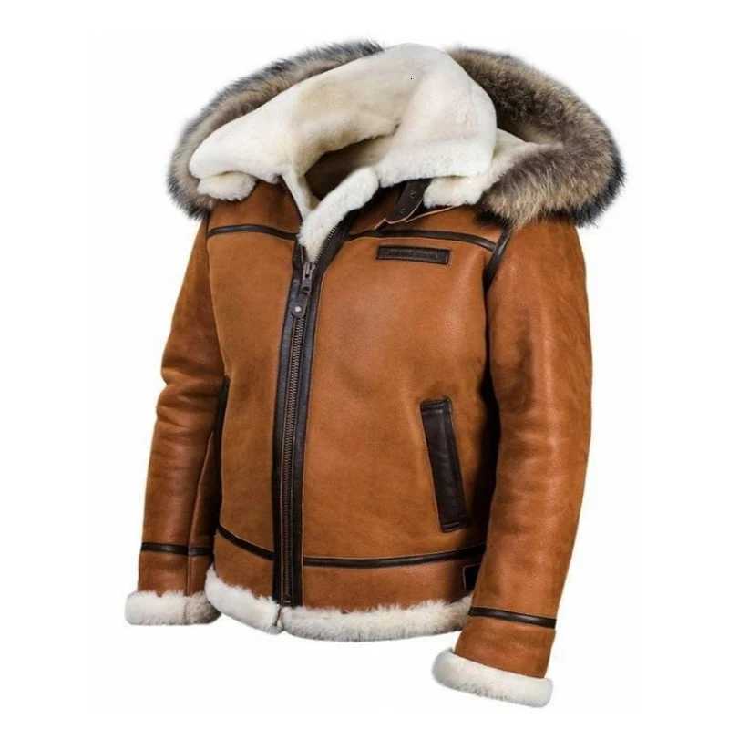 Plush Jacket Men Integrated Leather Fur Comfortable Thick Insulation Long Sleeved Solid Color Casual Versatile Zippered Jacket W251023