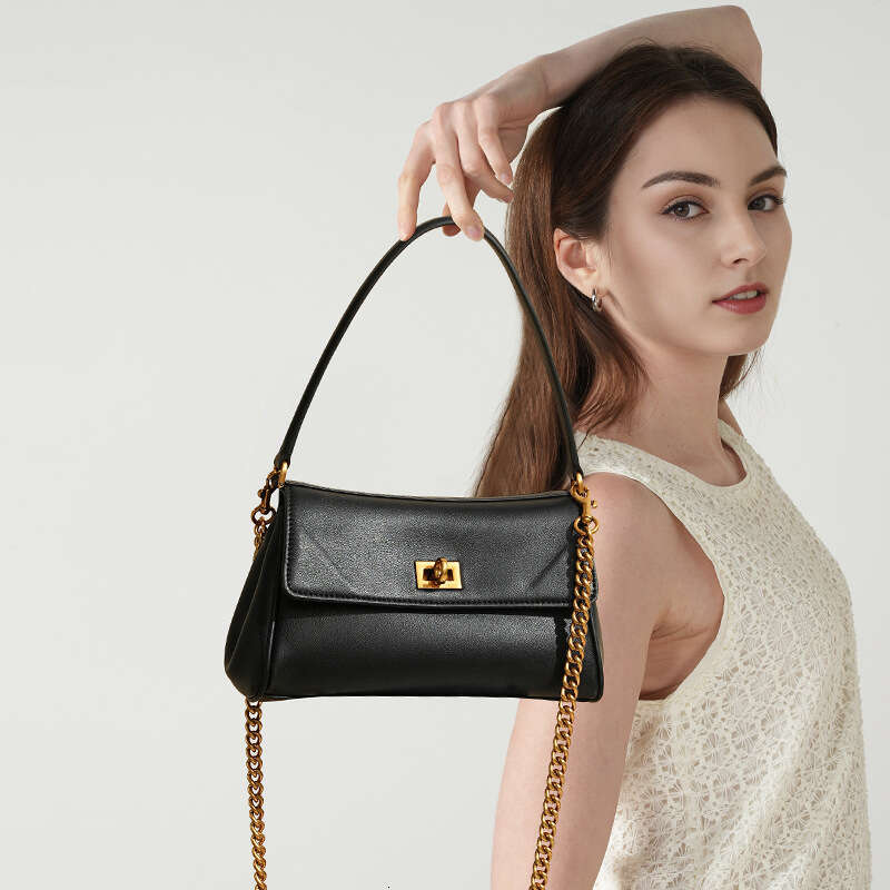 Luxury bag High Quality Cowhide Niche Design Single Shoulder Baguette Bag Premium French Rodeo Genuine Leather Chain Underarm