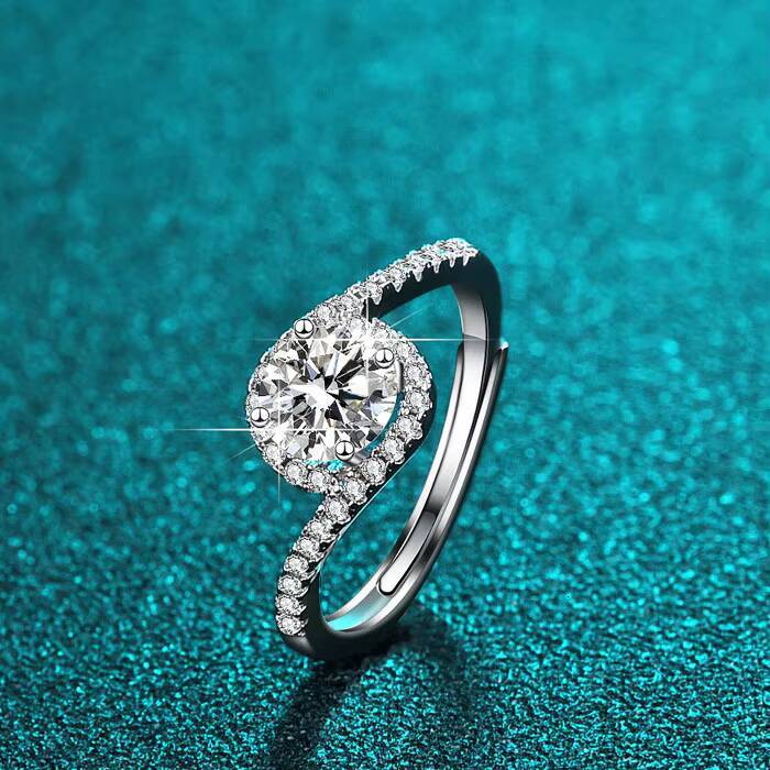 OAHLAN High Quality 925 Sterling Silver Adjustable Womens Engagement Wedding Ring with 10ct Moissanite Prong Setting