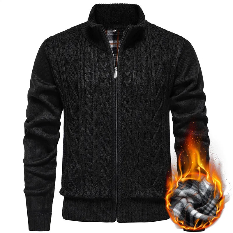 Winter Men Casual Cardigans Sweatercoats Jackets Quality Fleece Thicker Warm Standup Collar Slim Fit Coats 3X 251023