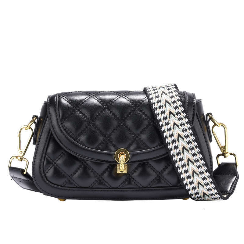 New Trendy High Quality Single Crossbody Women's Lingge Fashion Versatile Wide Shoulder Strap Small Square Bag