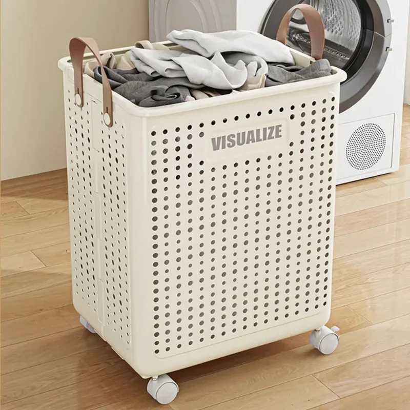 Wheeled Folding Laundry Basket Breathable Large Capacity with Handles Suitable for Families Hotels and Dormitories C251023