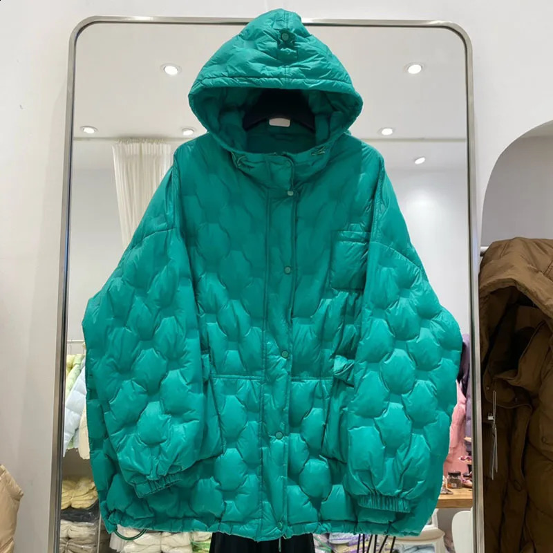 Lagabogy Autumn Winter Hooded Puffer Jacket Oversized Solid Parkas Female 90 White Duck Down Coat Long Sleeve Warm Outwear 251022