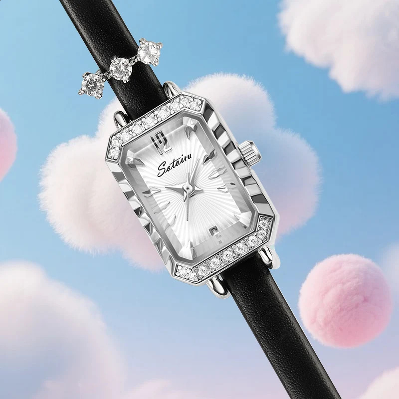 Sotoiru Square Watch For Women Leather Strap Quartz Wristwatch Elegant Minimalist Dress Watch Gift For Girlfriend 251021
