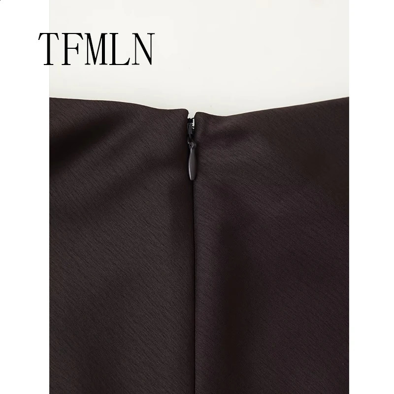TFMLN Elegant Lace Splice Satin Half Skirt Womens Fashion Wrap Around Long High Quality Feel Style 251022